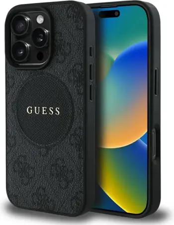 Mbështjellës Guess 4G Circle Classic Logo MagSafe për iPhone 16 Pro Max, zi