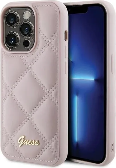 Mbështjellës Guess Quilted Metal Logo për iPhone 15 Pro, Rozë - 1
