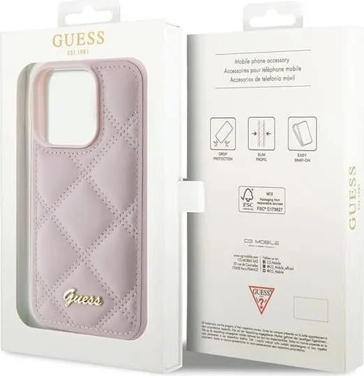 Mbështjellës Guess Quilted Metal Logo për iPhone 15 Pro, Rozë - 2