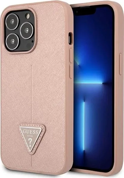 Mbështjellës Guess SaffianoTriangle Logo për iPhone 14 Pro Max 6.7", Rozë - 1
