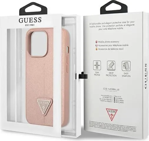 Mbështjellës Guess SaffianoTriangle Logo për iPhone 14 Pro Max 6.7", Rozë - 2