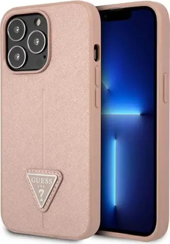 Mbështjellës Guess SaffianoTriangle Logo për iPhone 14 Pro Max 6.7", Rozë