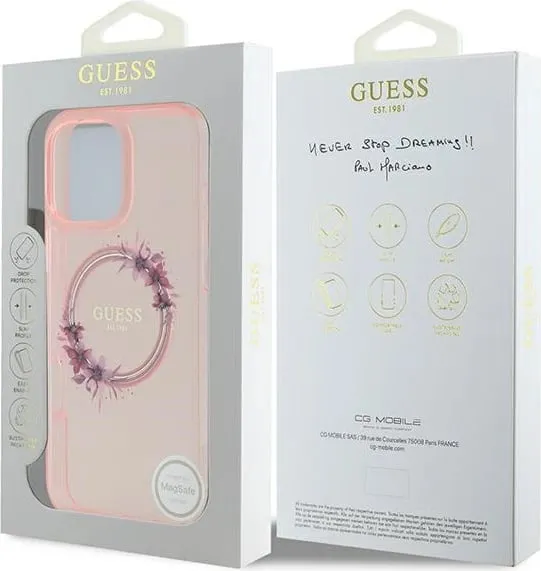 Mbështjellës Guess IML Flowers Wreath MagSafe për iPhone 16 Pro Max, Rozë - 2