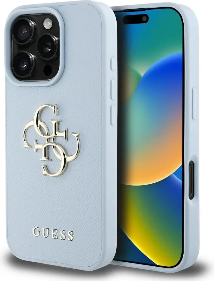 Mbështjellës Guess Grained Big 4G Logo Small Classic Logo për iPhone 16 Pro Max, Blu - 1