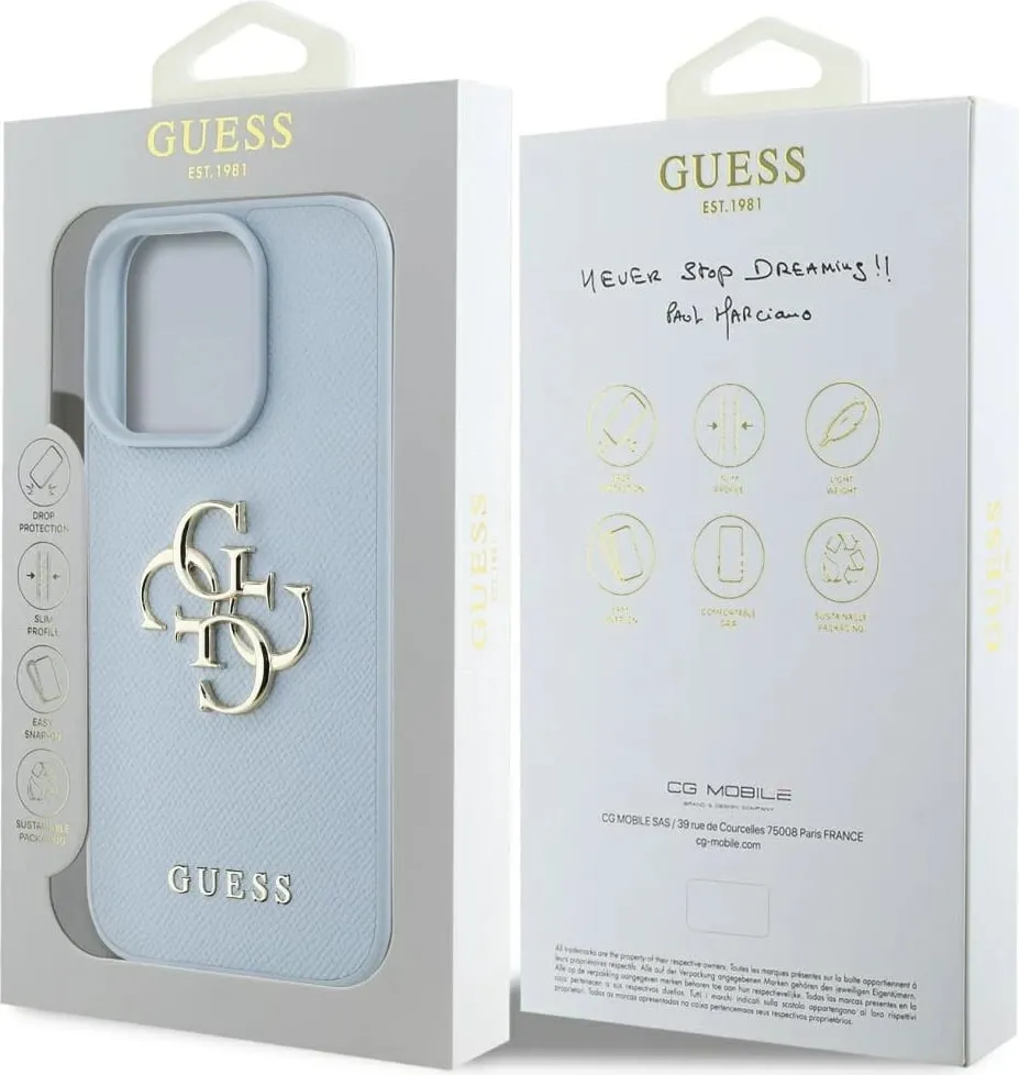 Mbështjellës Guess Grained Big 4G Logo Small Classic Logo për iPhone 16 Pro Max, Blu - 8