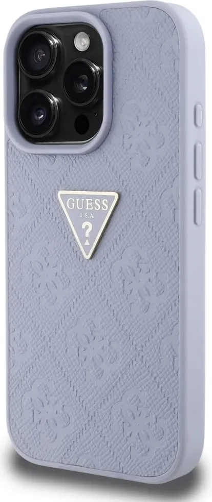 Mbështjellës Guess Hot Stamp 4G Pattern Triangle Metal Logo për iPhone 16 Pro Max, Vjollcë - 2