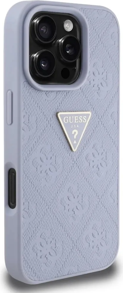 Mbështjellës Guess Hot Stamp 4G Pattern Triangle Metal Logo për iPhone 16 Pro Max, Vjollcë - 4