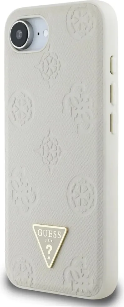 Mbështjellës Guess Grained Hot Stamp Peony Triangle Logo MagSafe për iPhone 16e, Bezhe - 2
