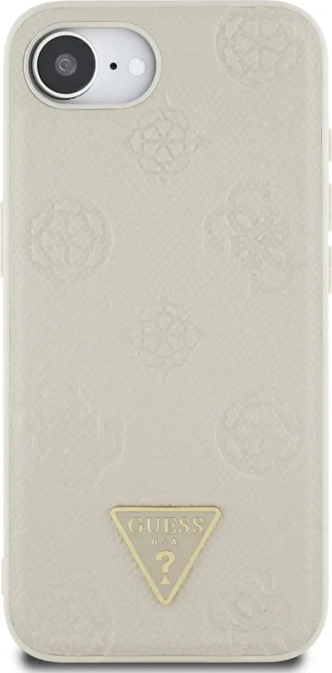 Mbështjellës Guess Grained Hot Stamp Peony Triangle Logo MagSafe për iPhone 16e, Bezhe - 3