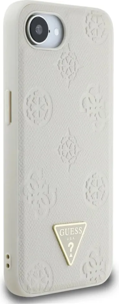 Mbështjellës Guess Grained Hot Stamp Peony Triangle Logo MagSafe për iPhone 16e, Bezhe - 4