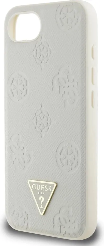 Mbështjellës Guess Grained Hot Stamp Peony Triangle Logo MagSafe për iPhone 16e, Bezhe - 6