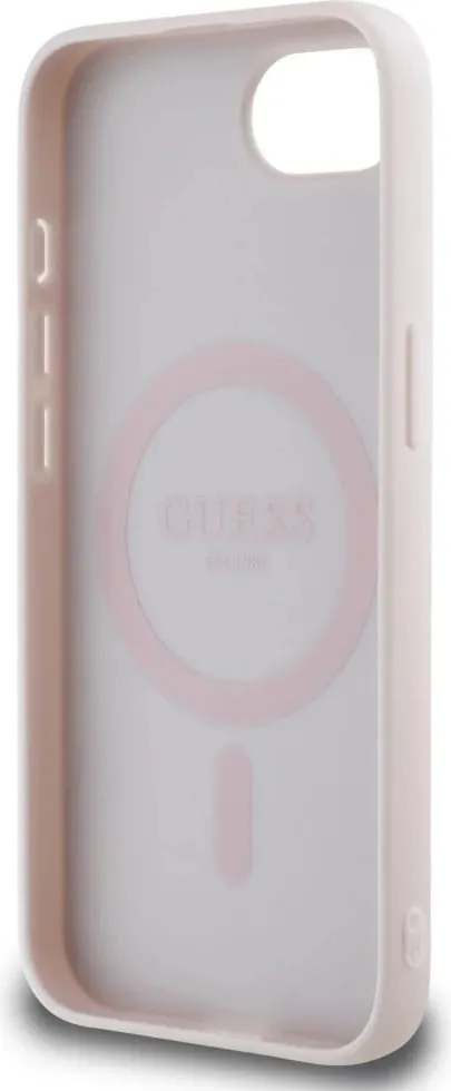 Mbështjellës Guess Grained Hot Stamp Peony Triangle Logo MagSafe për iPhone 16e, Bezhe - 7