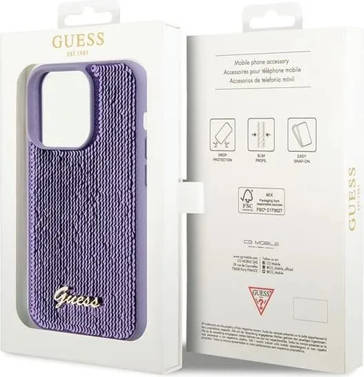 Mbështjellës Guess Sequin Script Metal për iPhone 15 Pro Max, vjollcë - 2