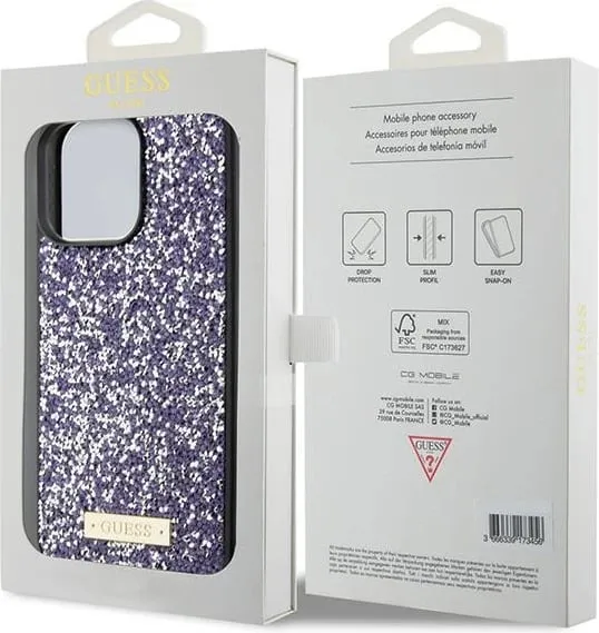 Mbështjellës Guess Rhinestone Metal Logo për iPhone 15 Pro, rozë - 2