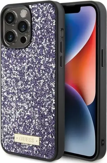 Mbështjellës Guess Rhinestone Metal Logo për iPhone 15 Pro, rozë