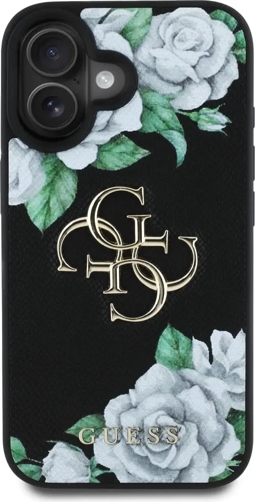 Mbështjellës Guess Grained Roses Big 4G logo për iPhone 16, i zi - 3