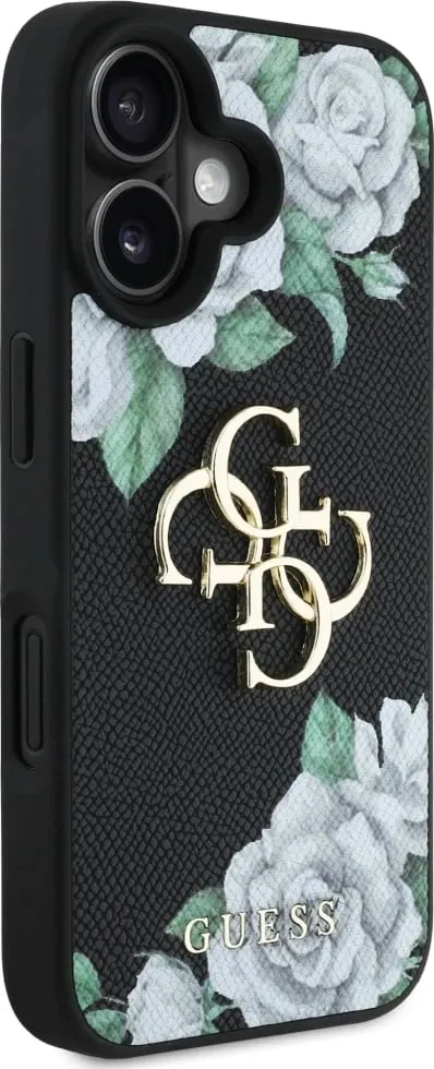 Mbështjellës Guess Grained Roses Big 4G logo për iPhone 16, i zi - 4
