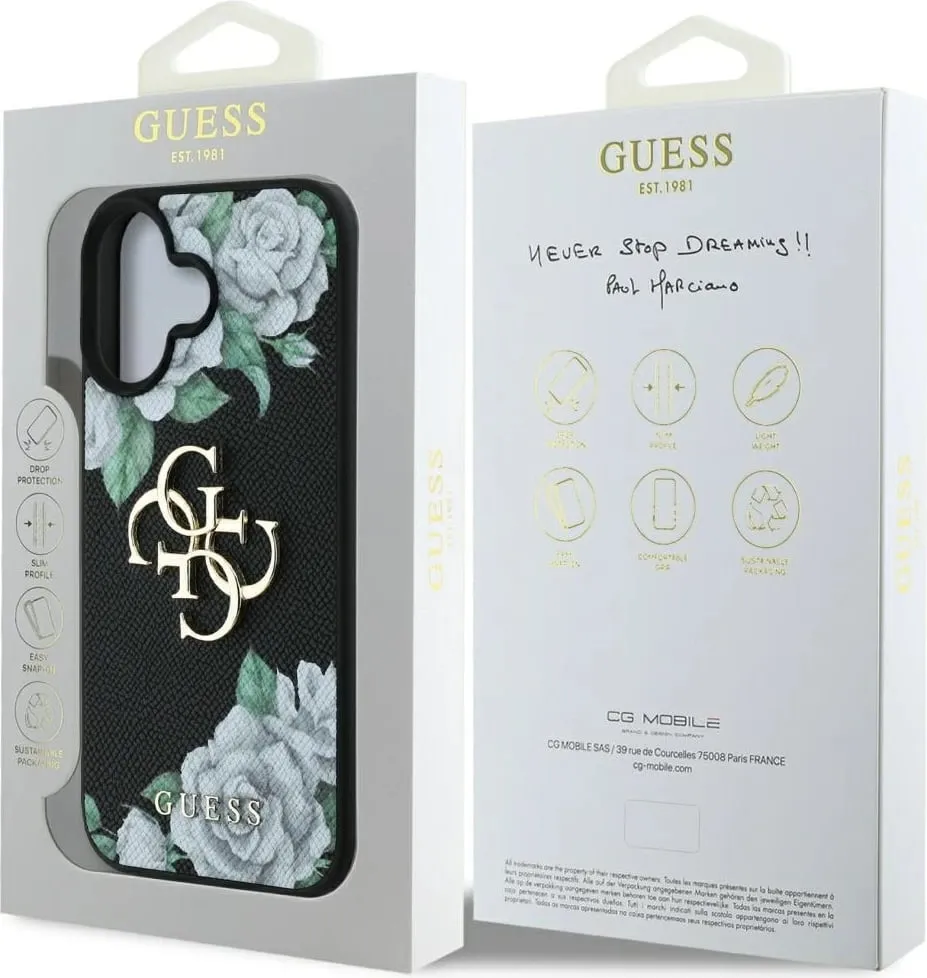 Mbështjellës Guess Grained Roses Big 4G logo për iPhone 16, i zi - 8