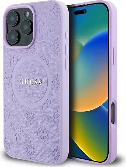 Mbështjellës Guess Saffiano Peony Classic Logo MagSafe për iPhone 16 Pro, Vjollcë - 1