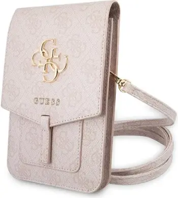 Çantë Guess GUWBG4GFPI 4G Metal Gold Logo, për smartphone/portofol, Rozë
