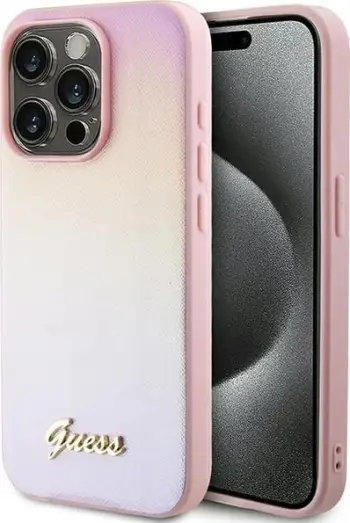 Mbështjellës Guess Saffiano Iridescent Script për iPhone 14 Pro Max, Rozë
