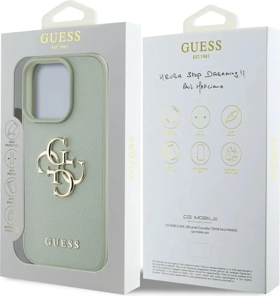Mbështjellës Guess Grained Big 4G Logo Small Classic Logo për iPhone 16 Pro, Gjelbër - 8
