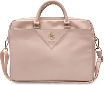Çantë laptopi Guess ZIP Leather Triangle, 16 inç, lëkurë eko, Rozë