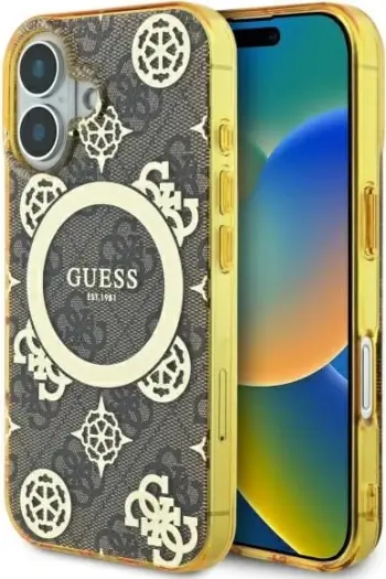 Mbështjellës Guess Peony On 4G MagSafe për iPhone 16, Kafe