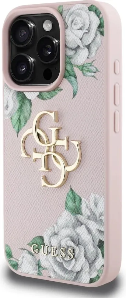 Mbështjellës Guess Grained Roses Big 4G logo për iPhone 16 Pro, Rozë - 2