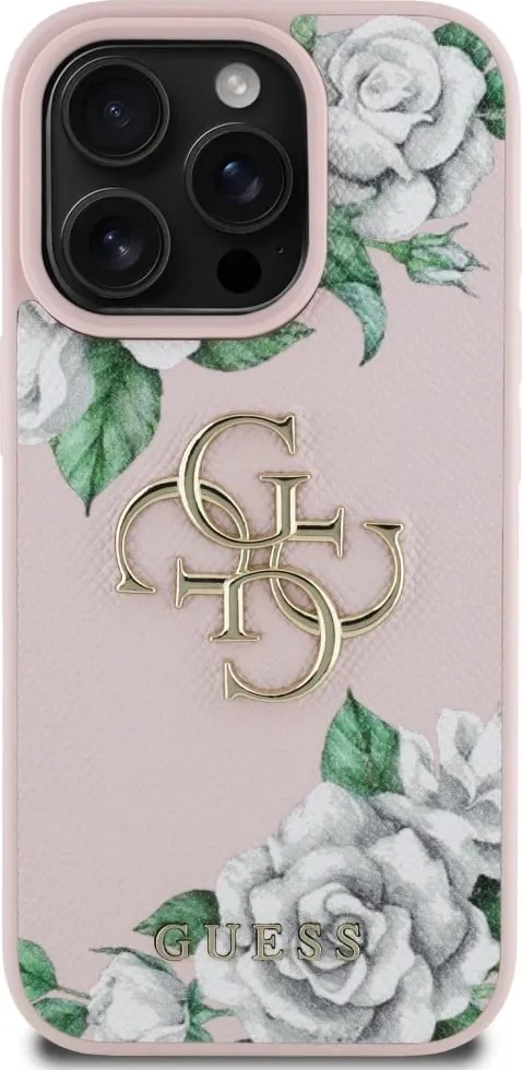 Mbështjellës Guess Grained Roses Big 4G logo për iPhone 16 Pro, Rozë - 3