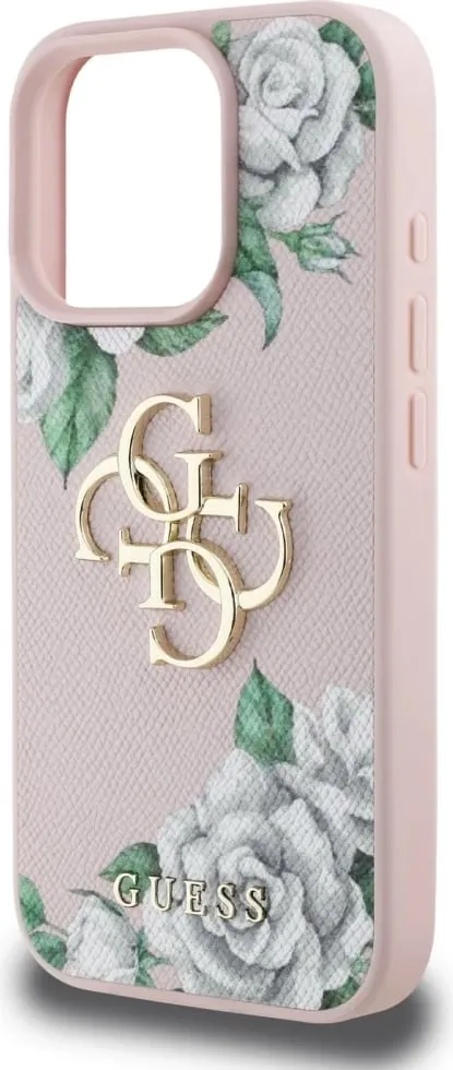 Mbështjellës Guess Grained Roses Big 4G logo për iPhone 16 Pro, Rozë - 6