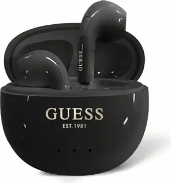 Kufje TWS Guess Glossy Effect, logo klasike, Bluetooth 5.4, IPX4, të zeza