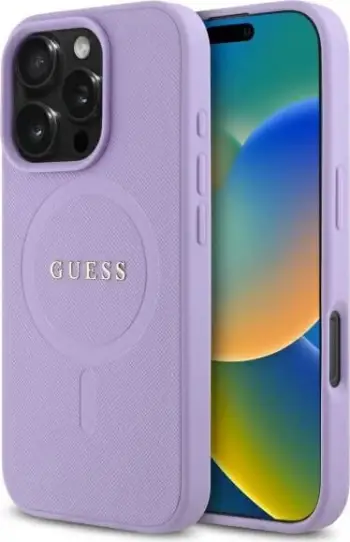 Mbështjellës Guess Saffiano MagSafe për iPhone 16 Pro Max, Violet