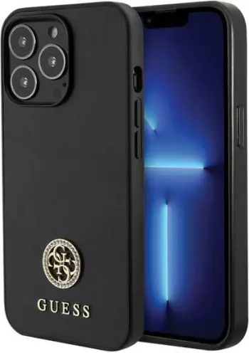 Futrollë për telefon Guess GUHCP13LPS4DGPK, për iPhone 13 Pro 6.1", hardcase me logo metalike, e zezë