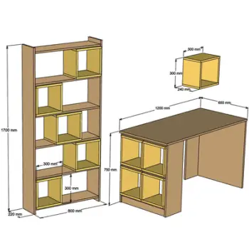 Tavolinë Studimi me Librari Box, bardhë, kaltër