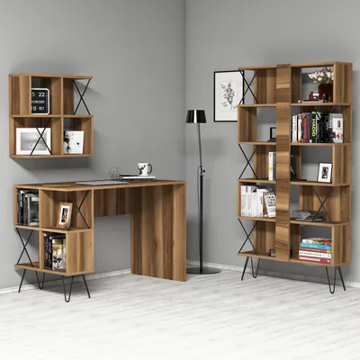 Tavolinë Studimi me Librari Extra 2, arrë, zezë - 2