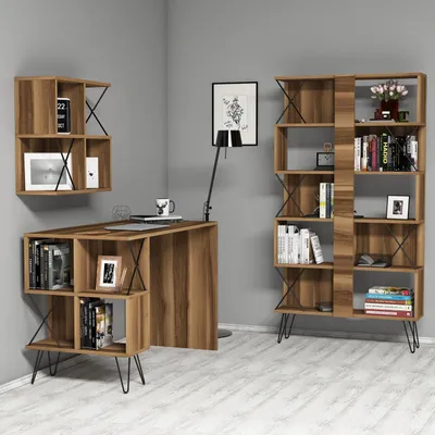 Tavolinë Studimi me Librari Extra 2, arrë, zezë - 3
