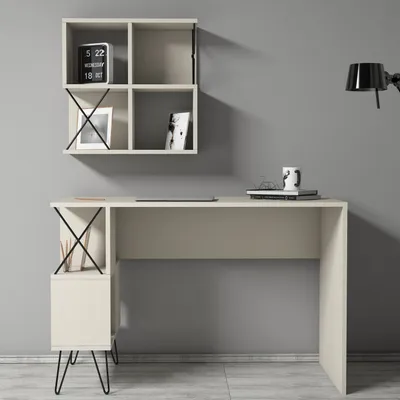 Tavolinë Studimi me Librari Extra 2, krem, zezë - 4