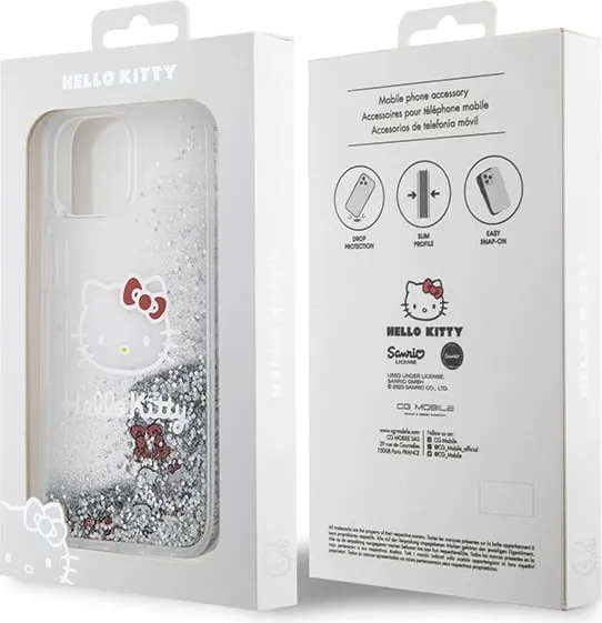Kapak telefoni Hello Kitty për iPhone 15, glitter i lëngshëm, transparent, shumëngjyrësh - 2