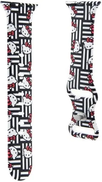 Rrip silikoni për Apple Watch Hello Kitty Heads & Stripes, 38/40/41mm, Zi - 1