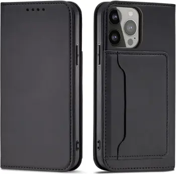 Mbështjellës Hurtel Magnet Card Case për iPhone 14 Pro, me kapak, portofol dhe mbajtëse, i zi