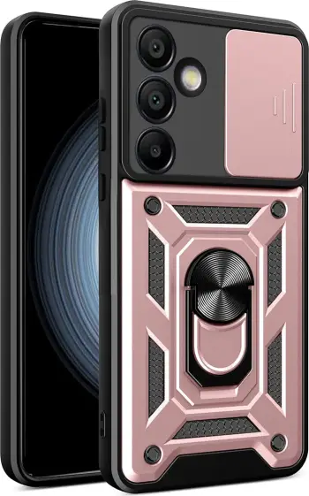 Mbështjellës Hurtel Hybrid Armor Camshield me stand dhe kapak kamere për Samsung Galaxy A26, Rozë