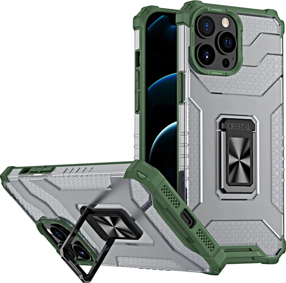 Mbështjellës Hurtel Crystal Ring Case për iPhone 13 Pro Max, me këmbëz, i gjelbër - 1