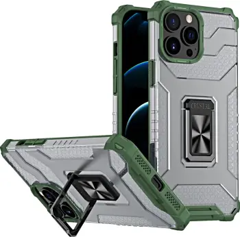 Mbështjellës Hurtel Crystal Ring Case për iPhone 13 Pro Max, me këmbëz, i gjelbër