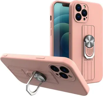 Mbështjellës silikoni Hurtel Ring Case me mbajtëse gishti dhe stand për Samsung Galaxy A42 5G, rozë