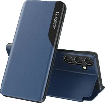 Mbështjellës Hurtel Eco Leather View Case për Samsung Galaxy S25 Edge, kaltër