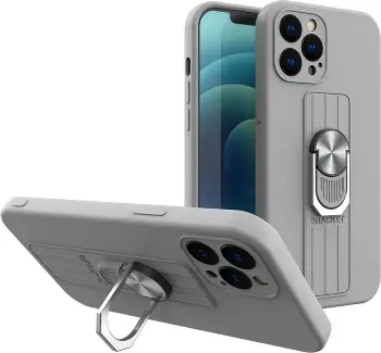 Mbështjellës silikoni Hurtel Ring Case me dorezë dhe stand për Samsung Galaxy S21+ 5G, argjendtë