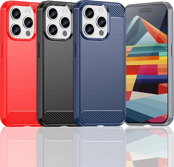 Mbështjellës Hurtel Carbon Case për iPhone 15 Pro, TPU, i zi - 4