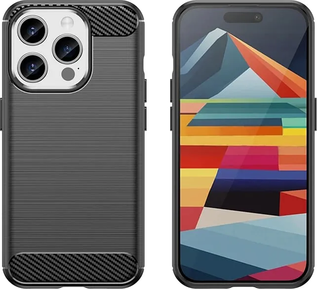 Mbështjellës Hurtel Carbon Case për iPhone 15 Pro, TPU, i zi - 6