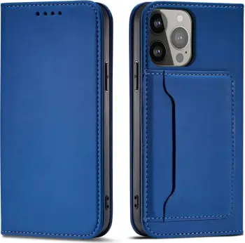 Mbështjellës magnetik për iPhone 14 Pro Hurtel Magnet Card Case, me kapak, portofol dhe qëndrim, kaltër